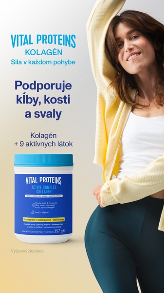 A vertical ad showcasing a collagen supplement jar next to a vibrant, healthy lifestyle representation.